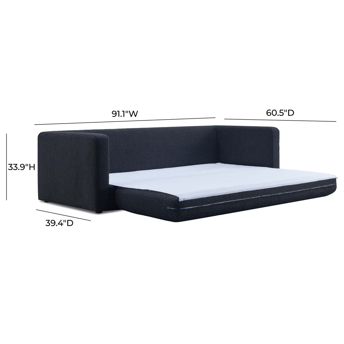 Ryan 91.1” Black Performance Boucle Sofa Bed