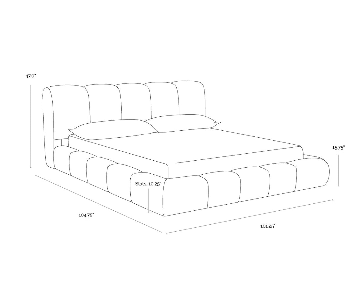 Olena Oatmeal Plush Upholstered Channel Bed