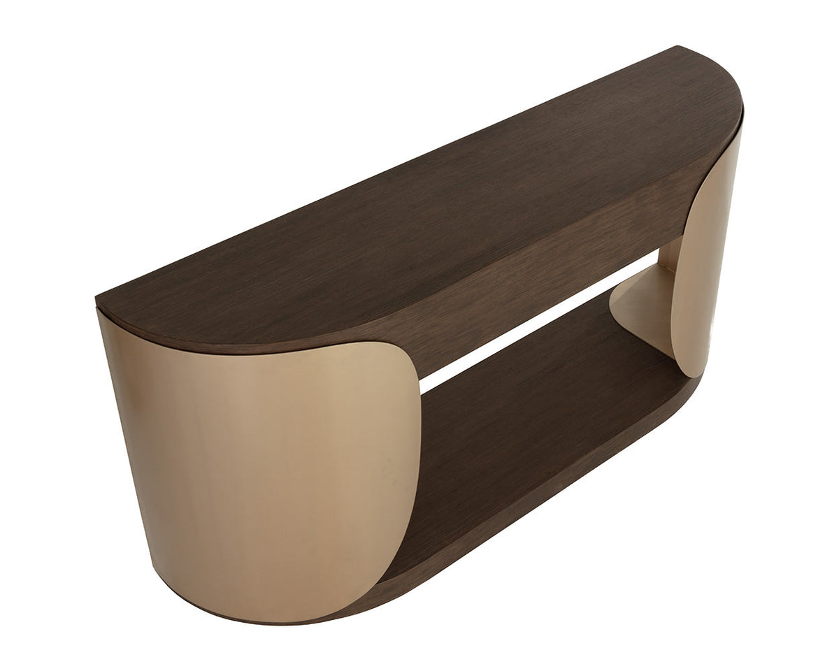 Sultana 70" Dark Oak Concrete & Brushed Brass Console Table - Indoor/Outdoor