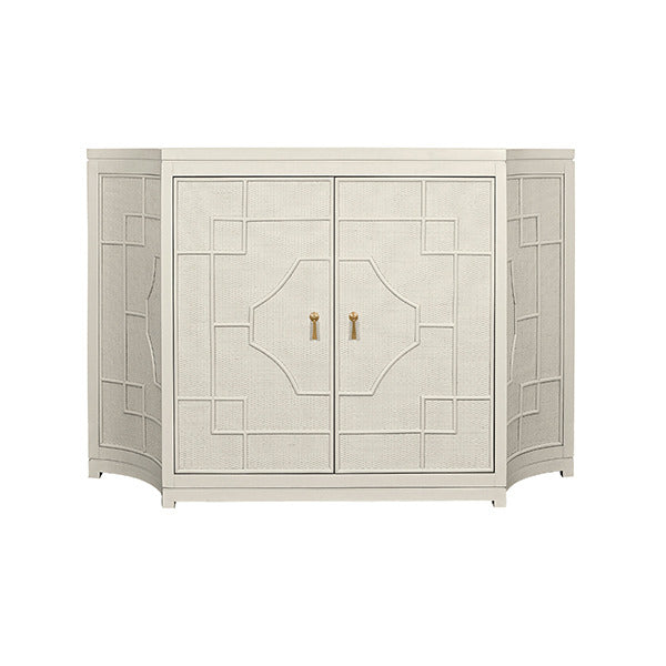 Cove 58" Antique White Rattan Overlay Cabinet