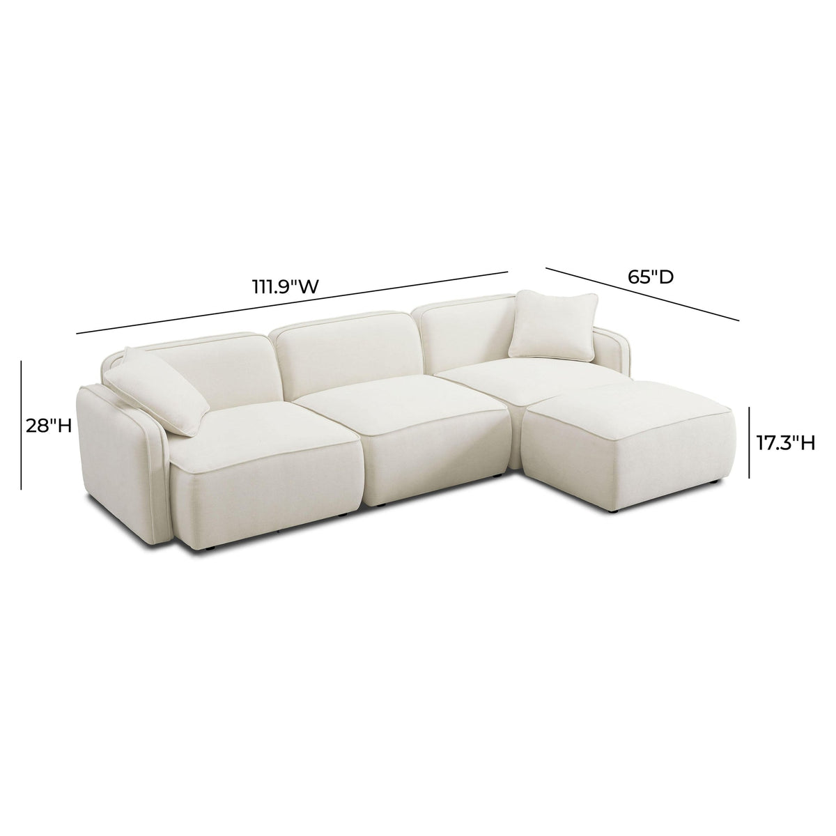 Travie 111.9" Sand Upcycled Performance Linen 4-Piece Modular Sectional