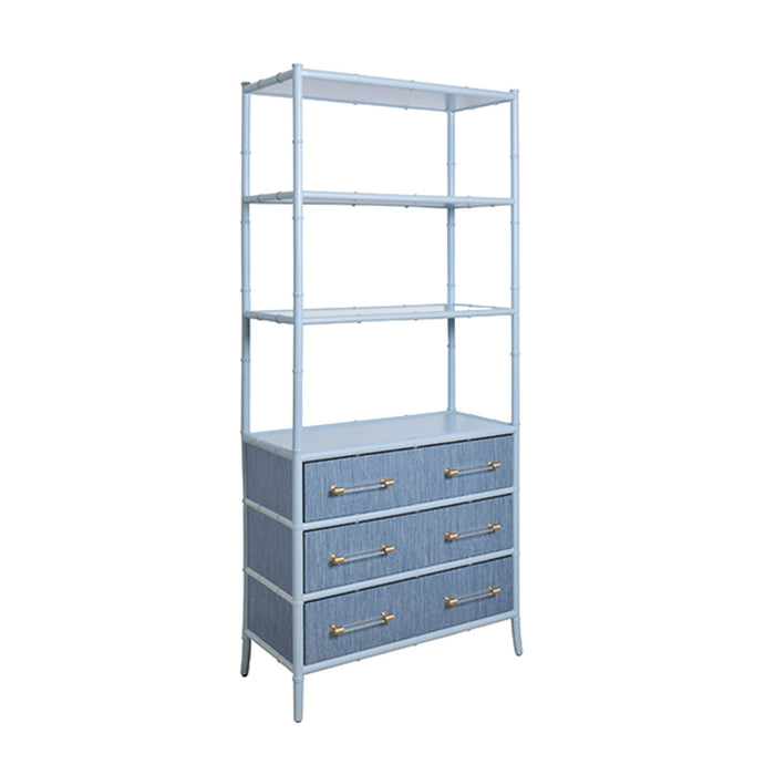 Fiona Light Blue Grasscloth & Gold Etagere