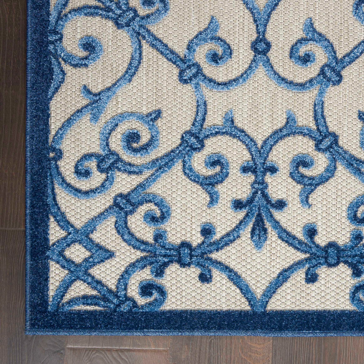 Annitra Indoor/Outdoor Grey & Blue Vine Design Area Rug - Elegance Collection