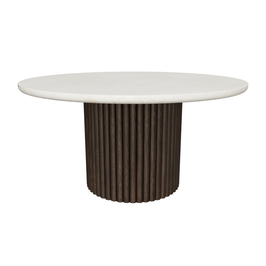 Banyan 59" Round Cream Marble & Fluted Oak Dining Table