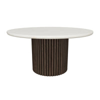 Banyan 59" Round Cream Marble & Fluted Oak Dining Table