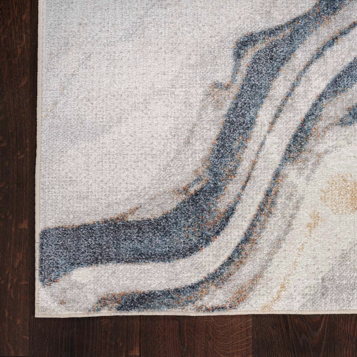 Pheobe Abstract Ivory & Blue Washable Area Rug