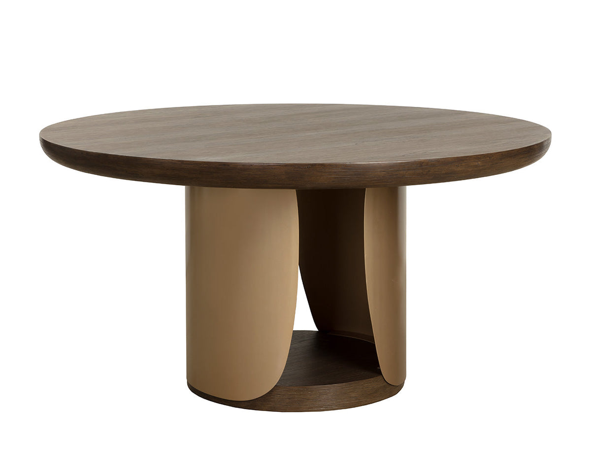 Sultana 59" Dark Oak Concrete & Brushed Brass Round Dining Table - Indoor/Outdoor