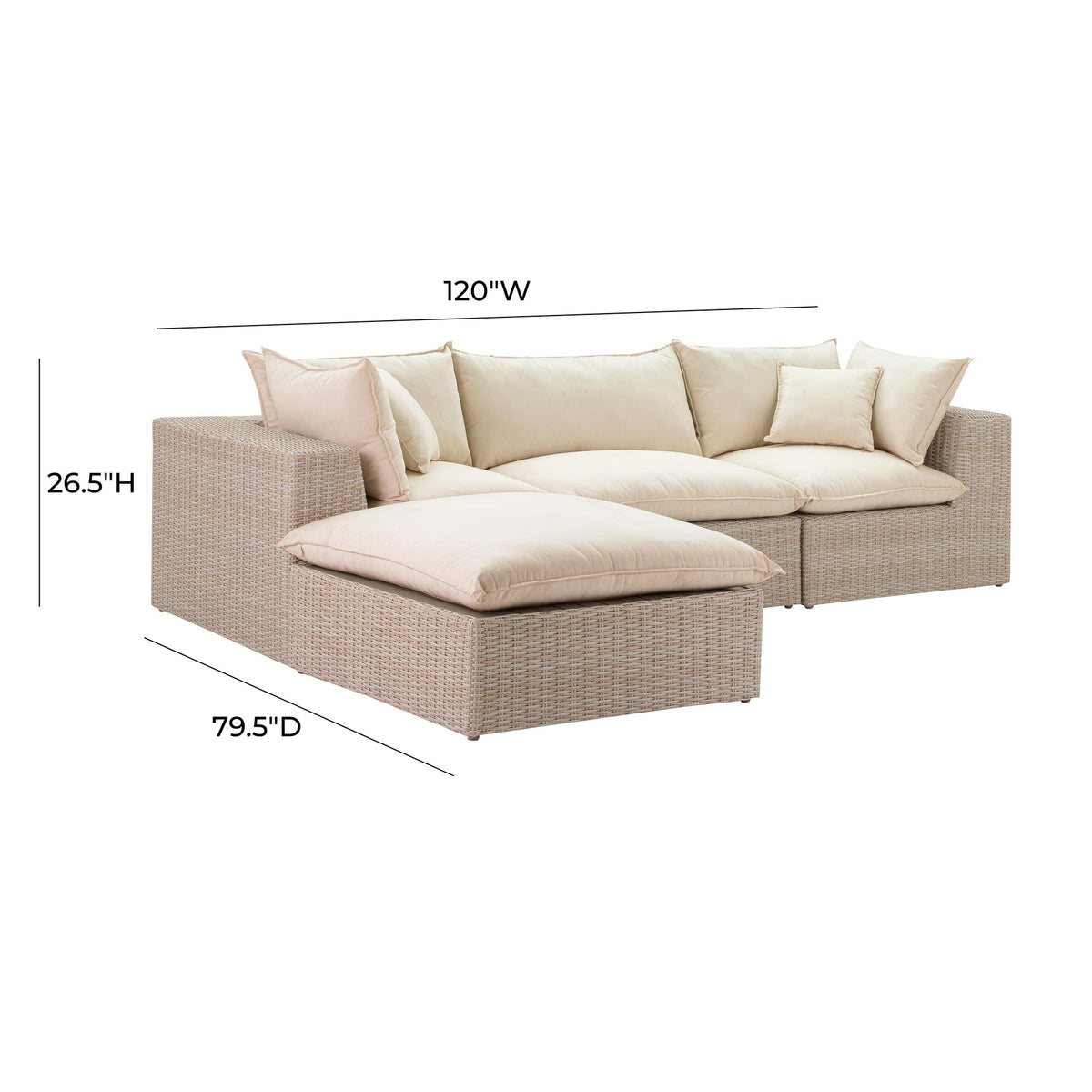 Cali 4-Piece Weather-Resistant Natural Wicker Outdoor Modular Sectional