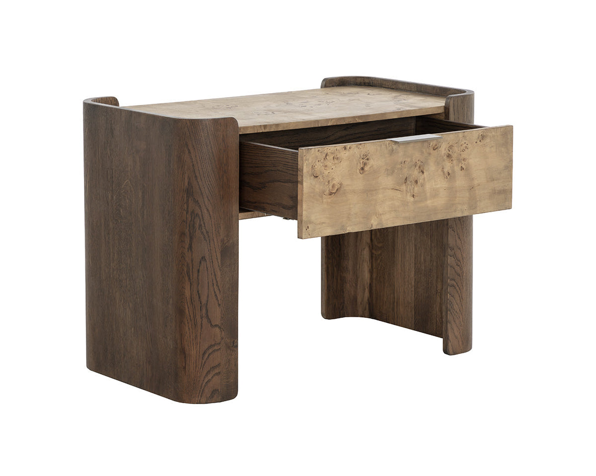 Beryl Mappa Burl Veneer & Brown Oak Nightstand