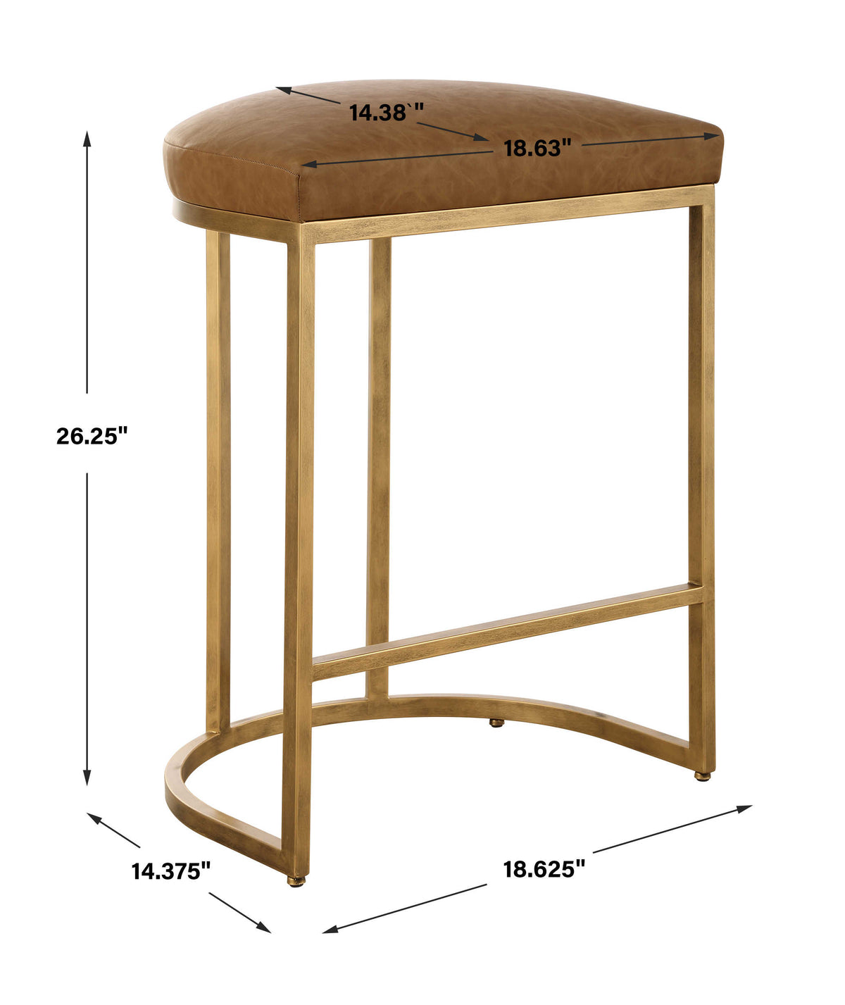 Crystal Cognac Faux Leather & Brass Counter Stool