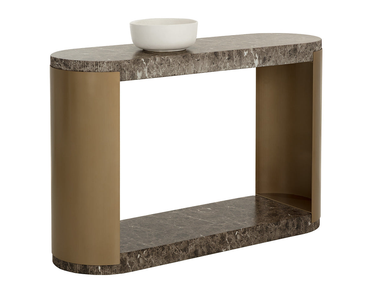 Cavette 50" Dark Emperador Faux Marble & Brass Console - Indoor/Outdoor