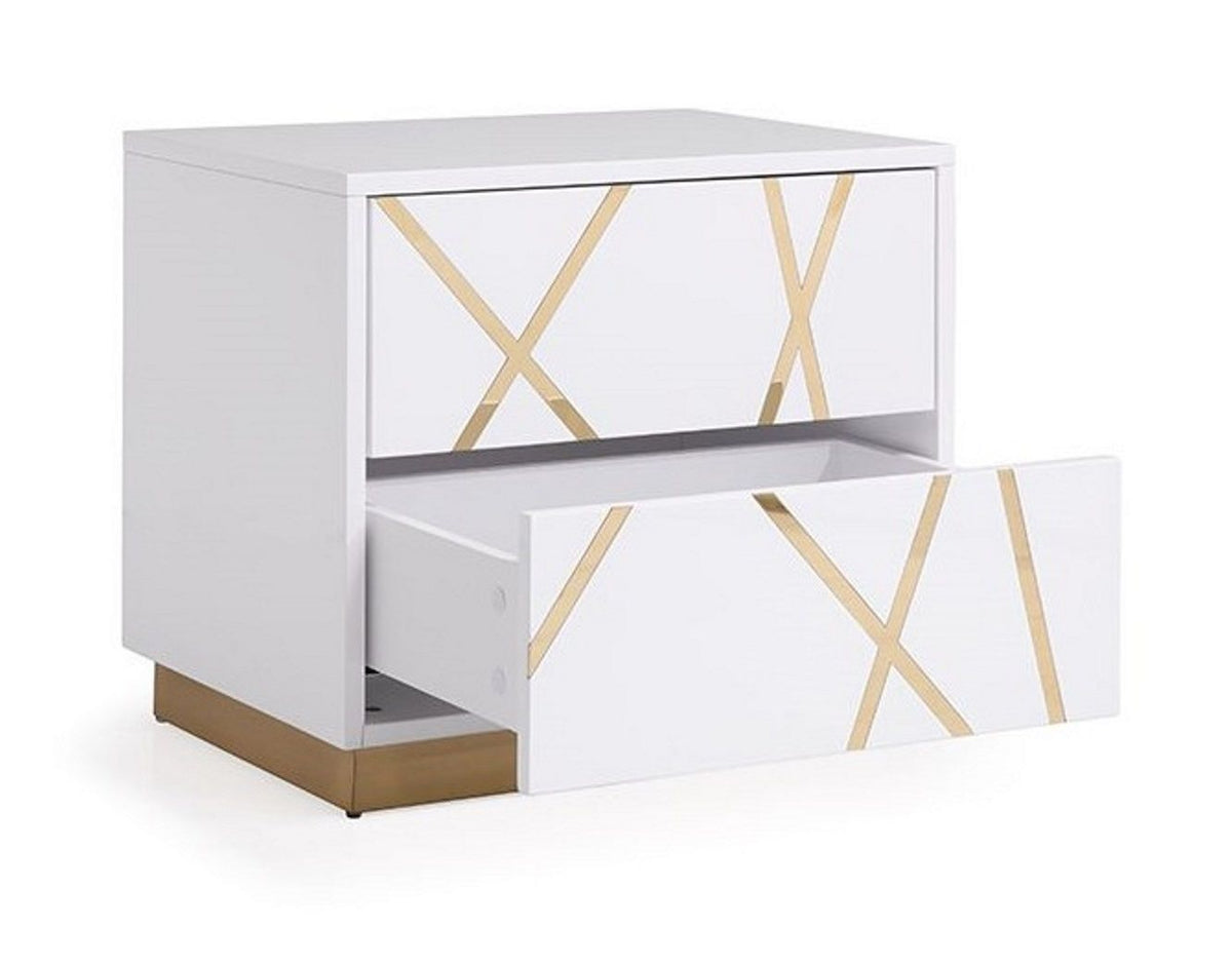 Ivo Modern White Faux Leather & Gold Bedroom Set