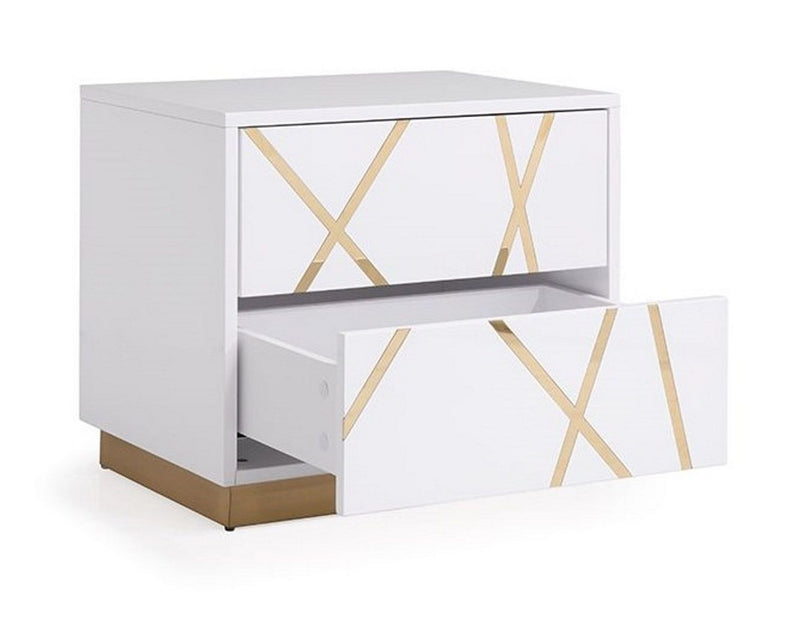 Ivo Modern White Faux Leather & Gold Bedroom Set