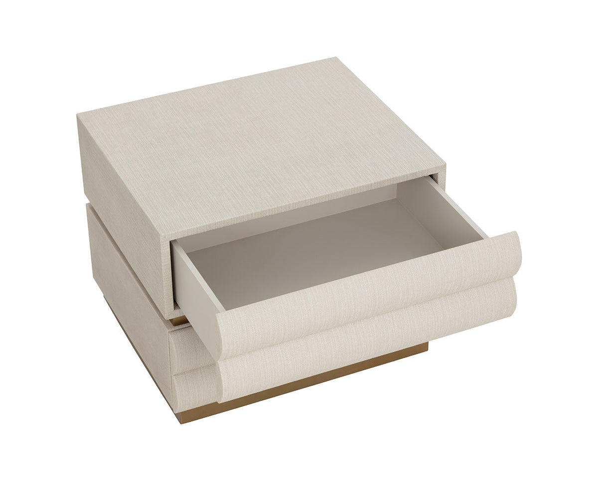 Subira Cream Faux Leather & Wood, Gold Nightstand