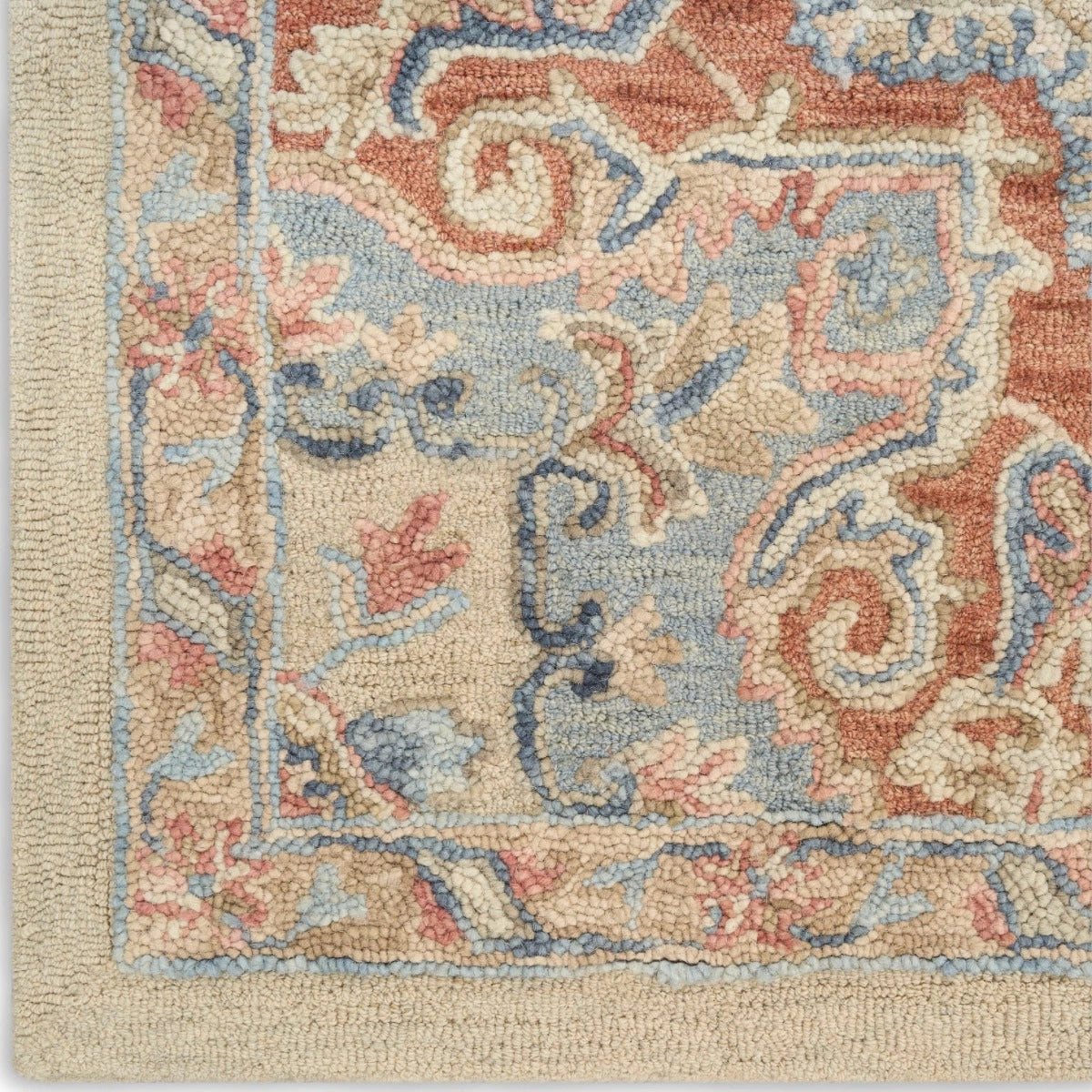 Goldie Ivory Rust Wool Persian Style Area Rug