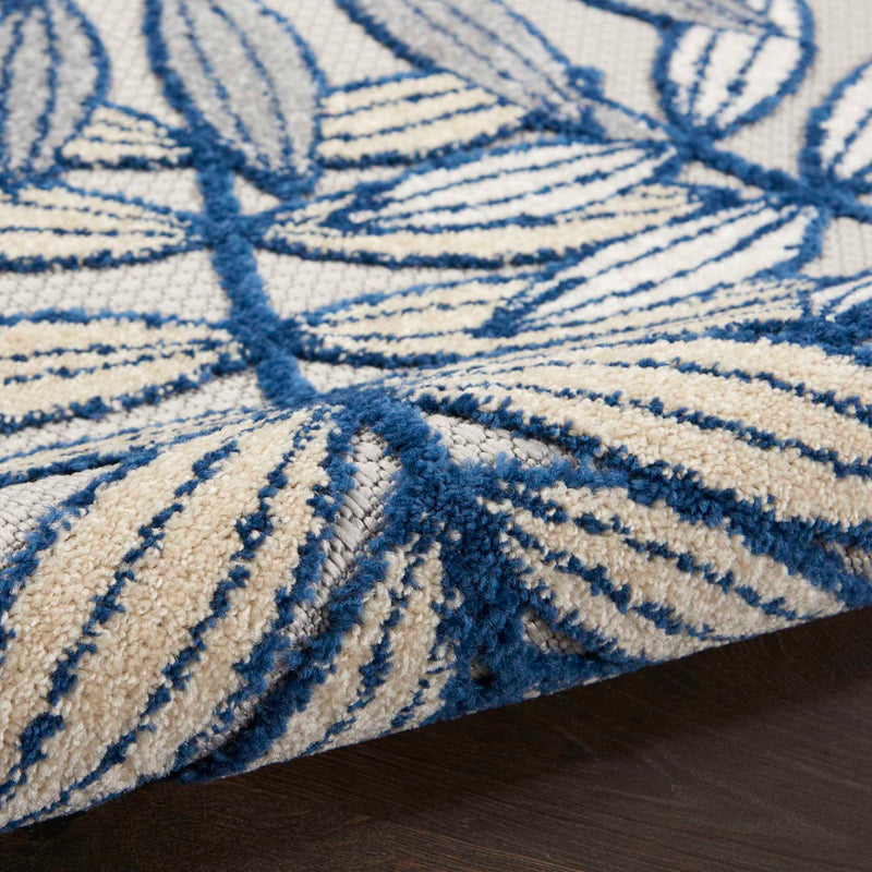 Annitra Indoor/Outdoor Ivory & Navy Leaf Design Area Rug - Elegance Collection