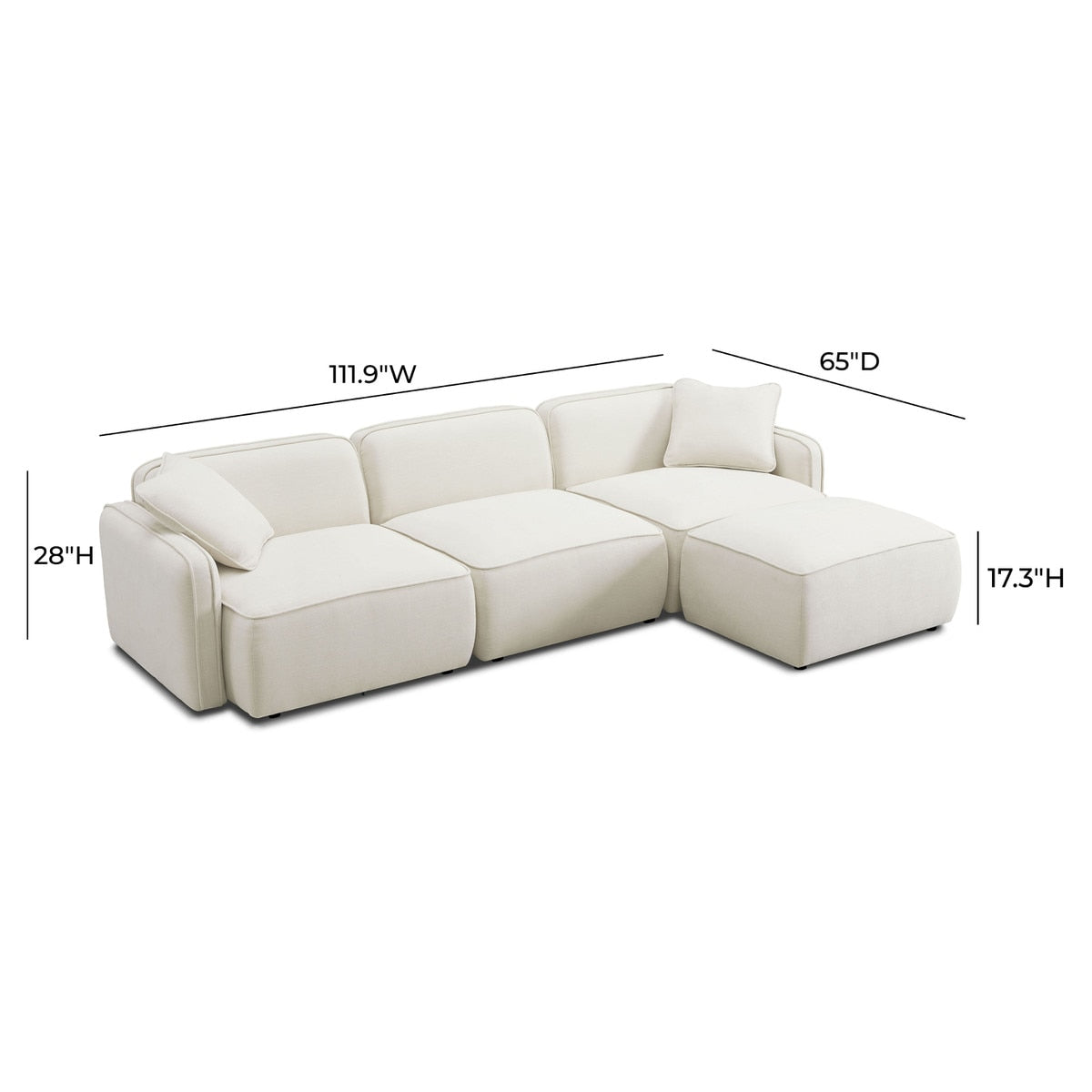 Travie 111" Sand Upcycled Linen 4-Piece Modular Sectional