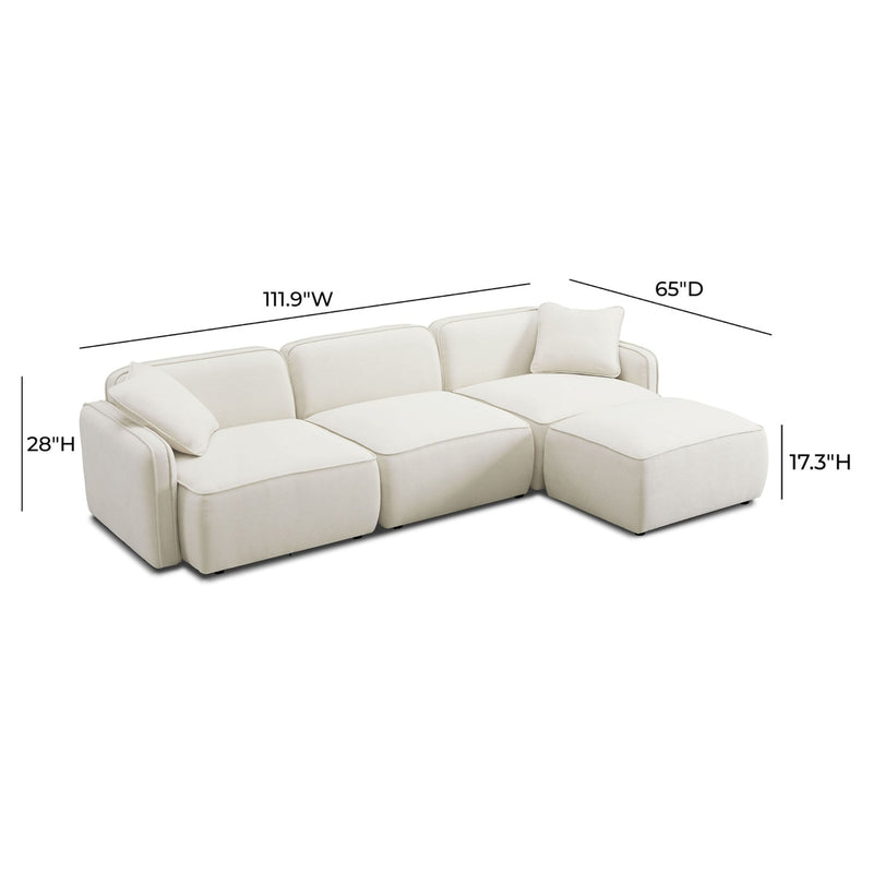 Travie 111" Sand Upcycled Linen 4-Piece Modular Sectional