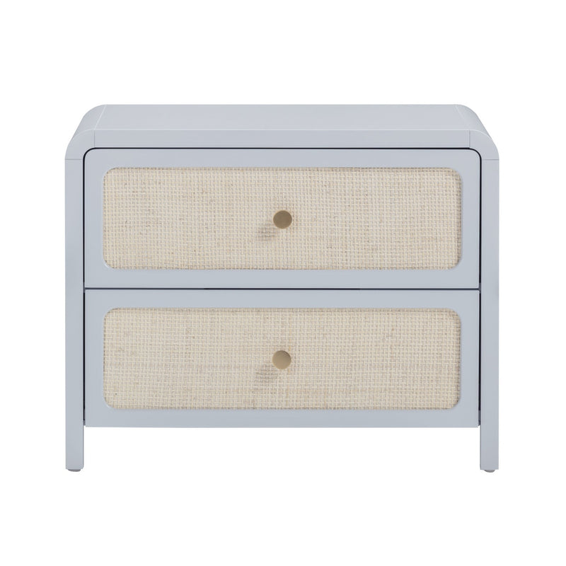 Ameline Pastel Blue Rattan 2 Drawer Nightstand