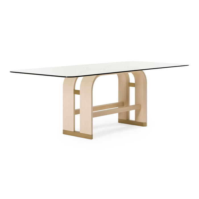 Violette 94.5" Modern Glass/Natural Oak & Gold Dining Table