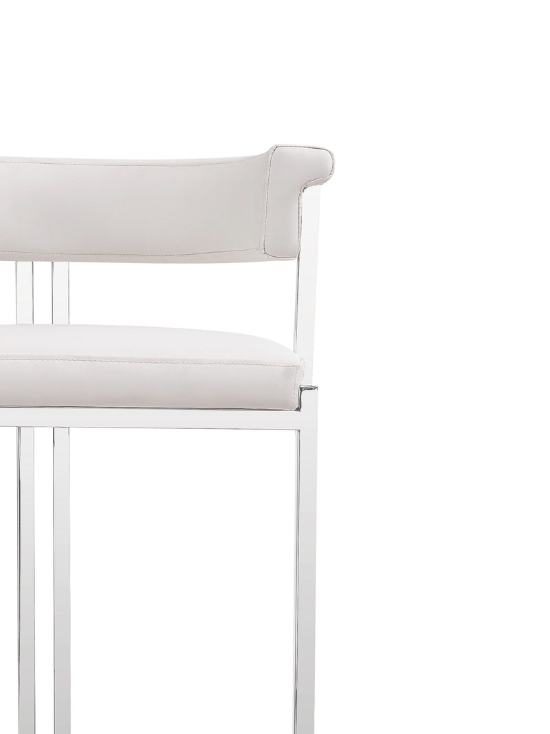 Clancy Modern White Vegan Leather + Stainless Steel Counter Chair