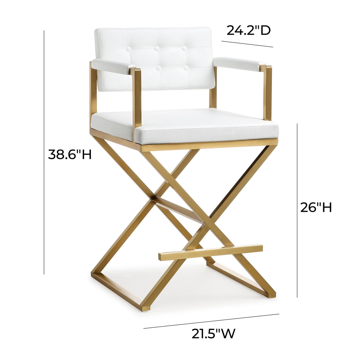 Lila White Gold Steel Faux Leather Counter Stool - Luxury Living Collection