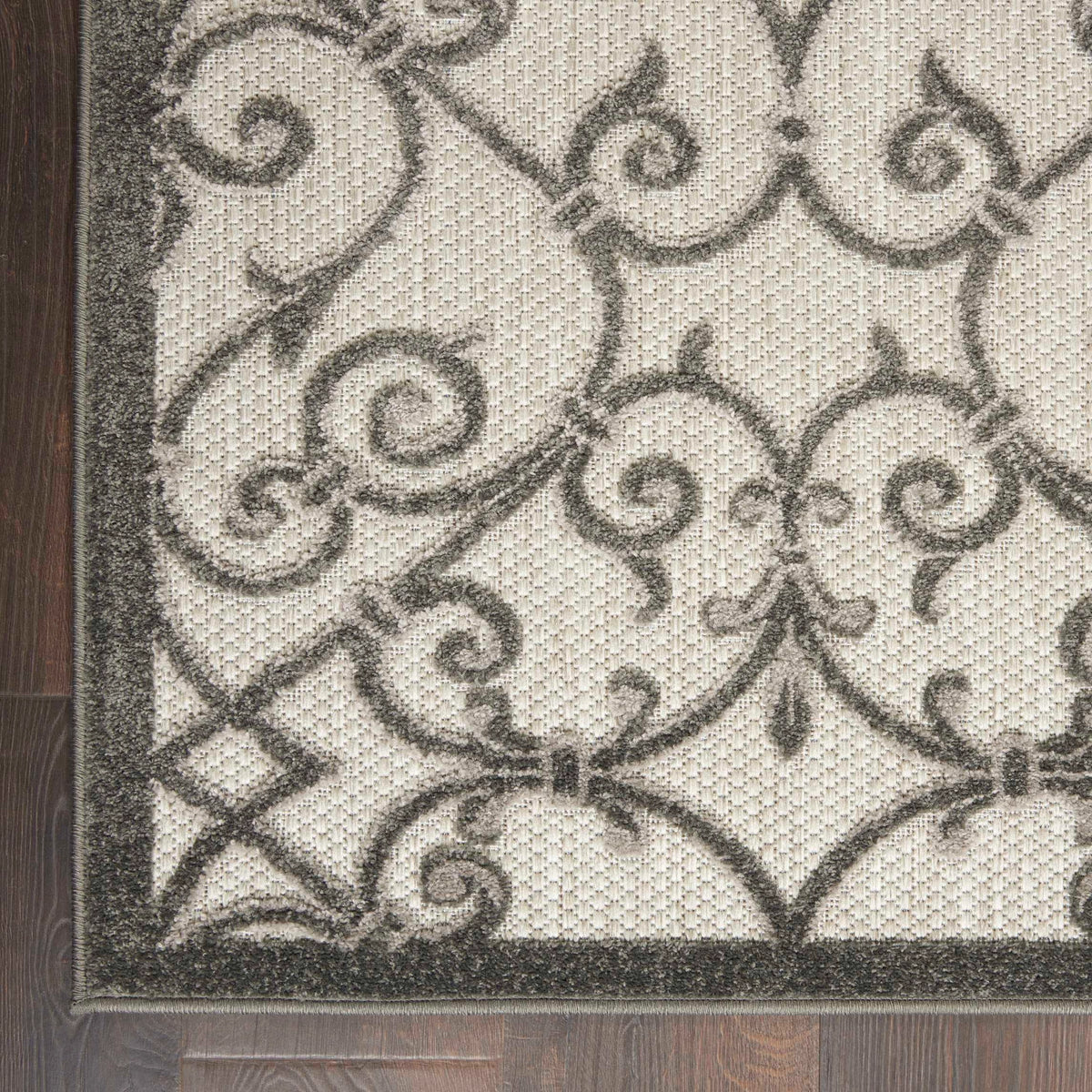 Annitra Indoor/Outdoor Grey Charcoal Vines Design Area Rug - Elegance Collection