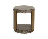 Cavette Dark Emperador Faux Marble & Brass End Table- Indoor/Outdoor
