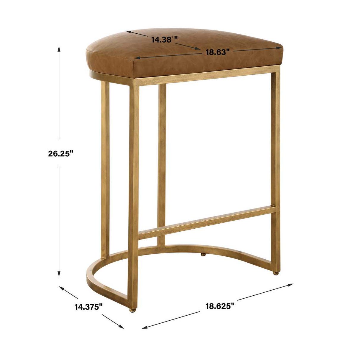 Crystal Cognac Faux Leather & Brass Counter Stool