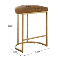 Crystal Cognac Faux Leather & Brass Counter Stool