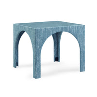 Teresa Teal Performance Chenille Game Table and Two Ottomans Set
