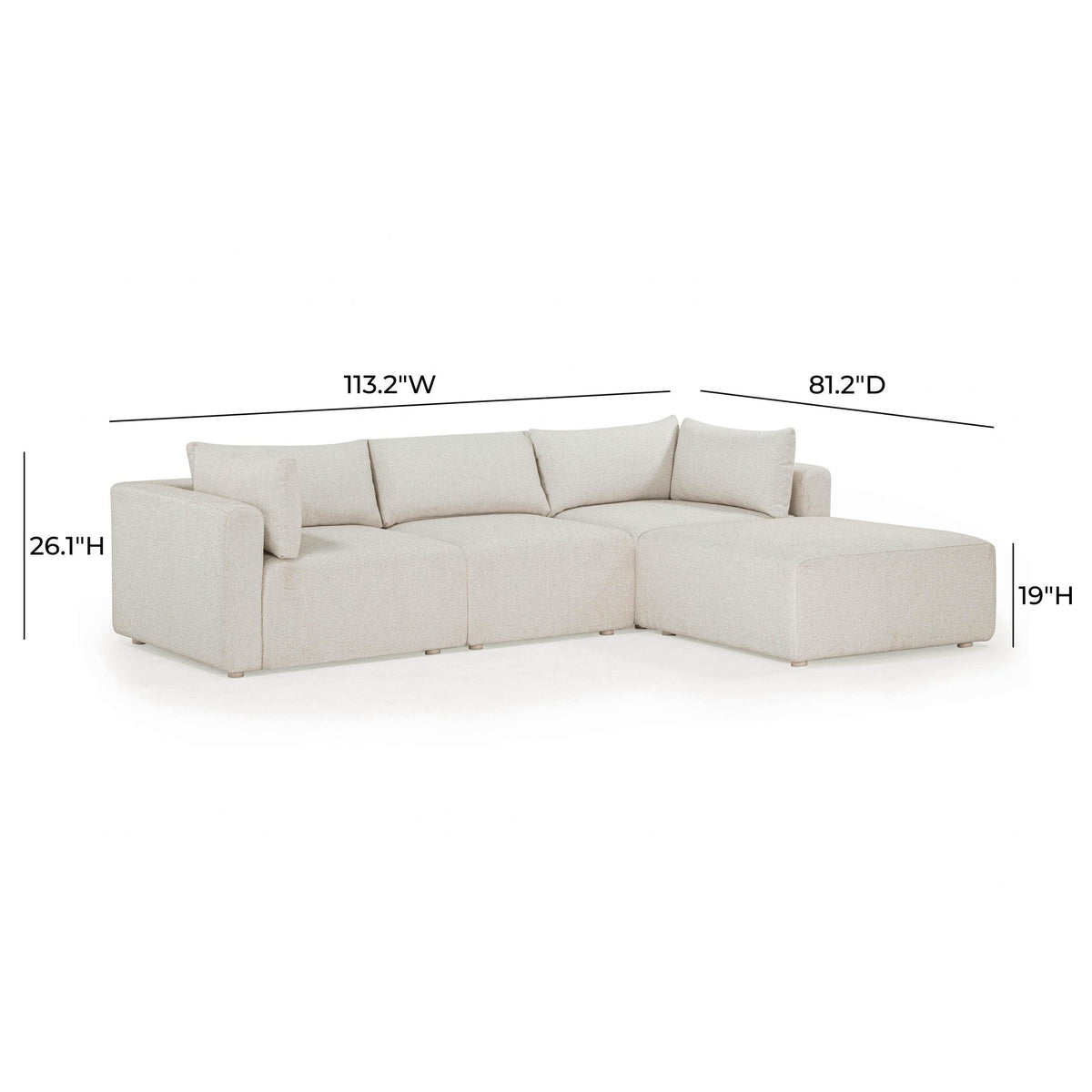 Karsyn 113.2" 4-Piece Cream Performance Fabric Outdoor Modular Sectional