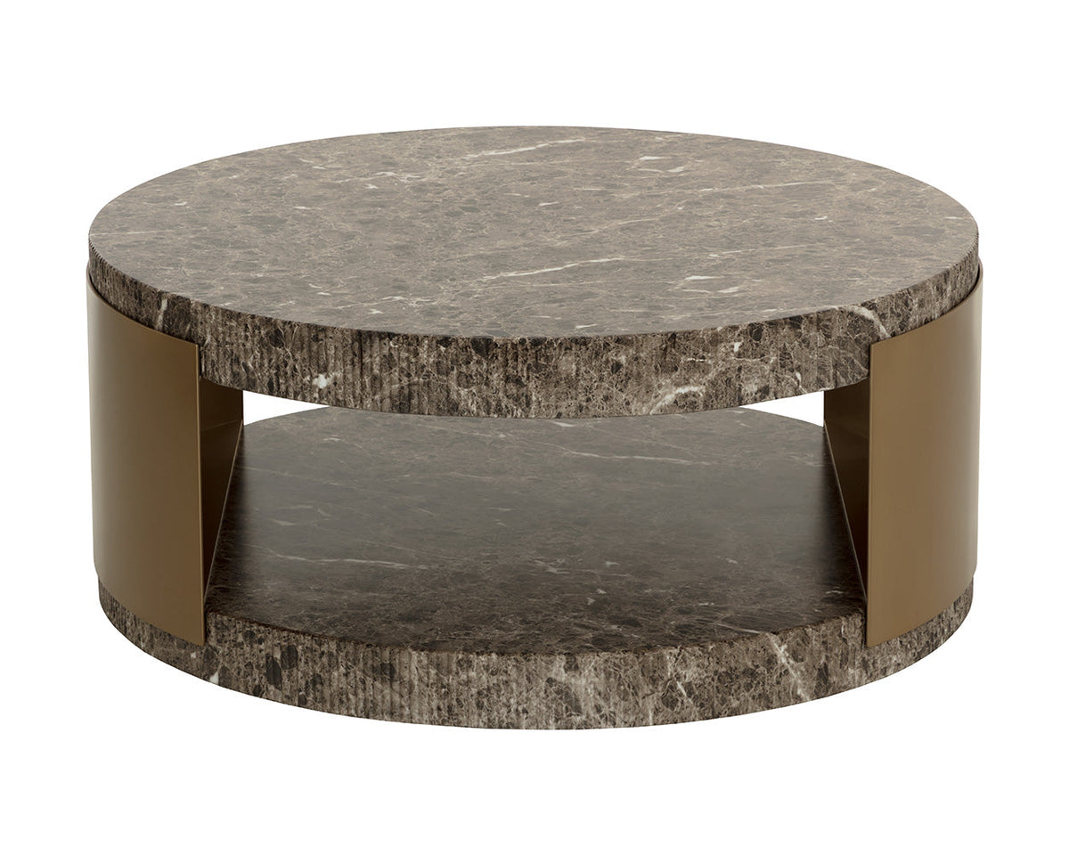Cavette Dark Emperador Faux Marble & Brass Coffee Table - Indoor/Outdoor