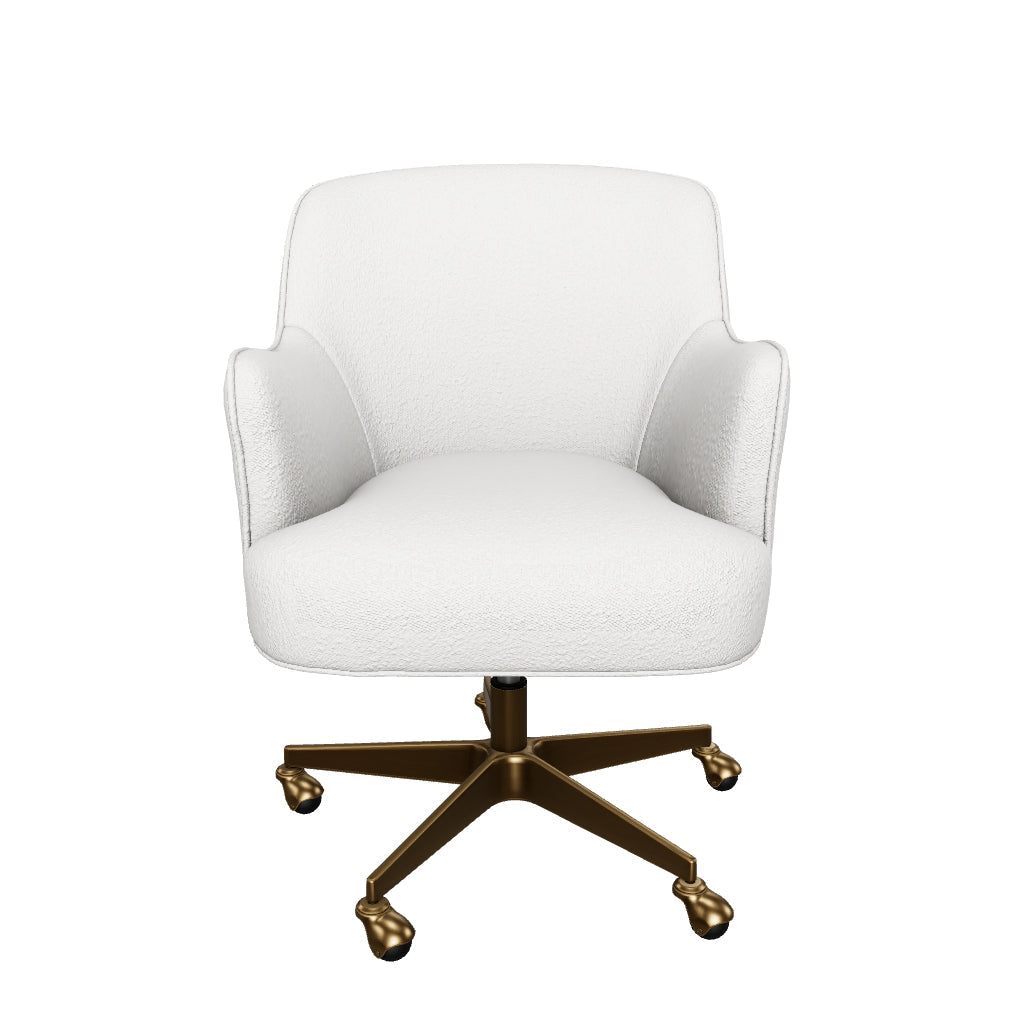 Karina White Boucle & Gold Curved Desk Chair
