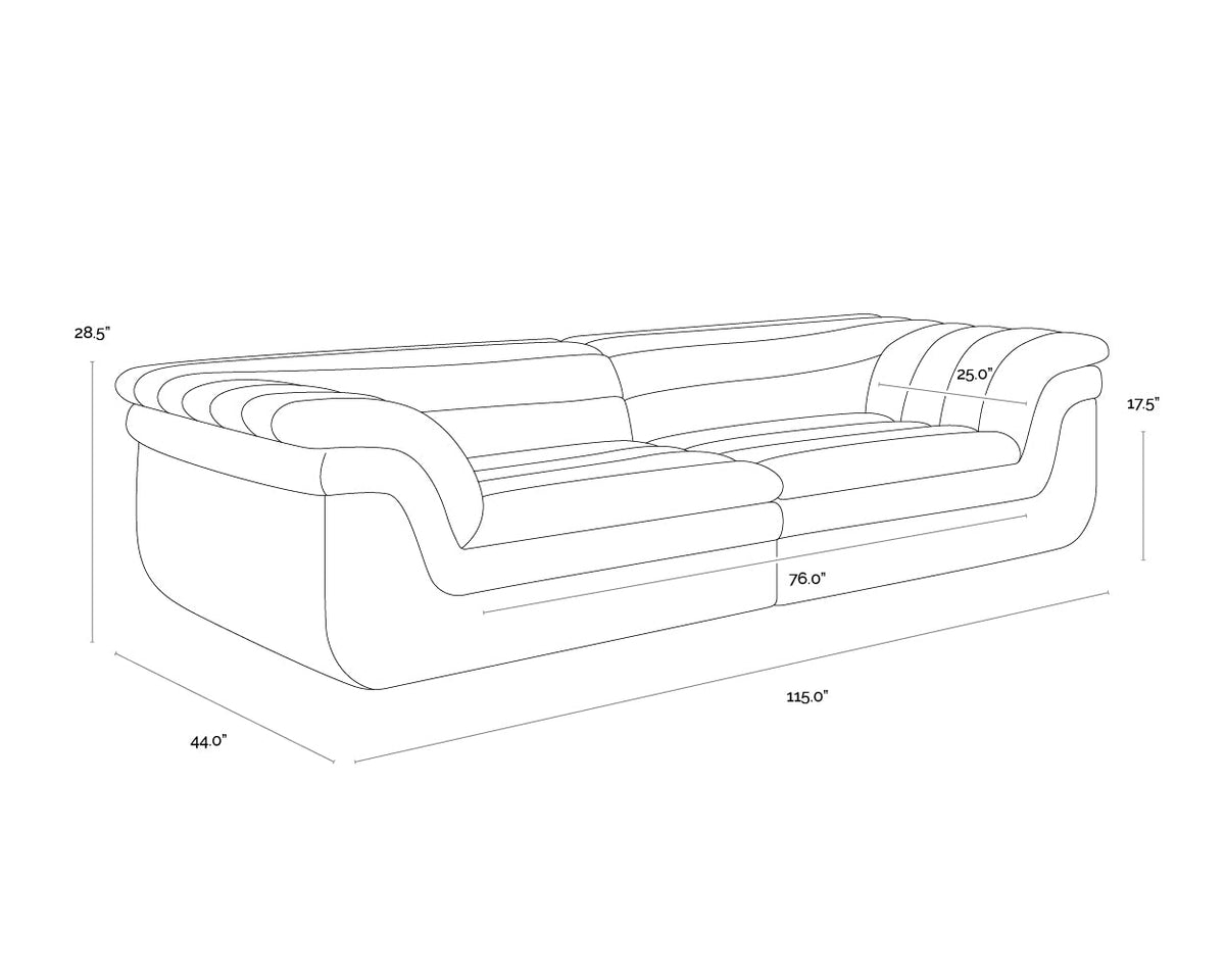 Bello 115" Mink Plush Channel Tufted Sofa