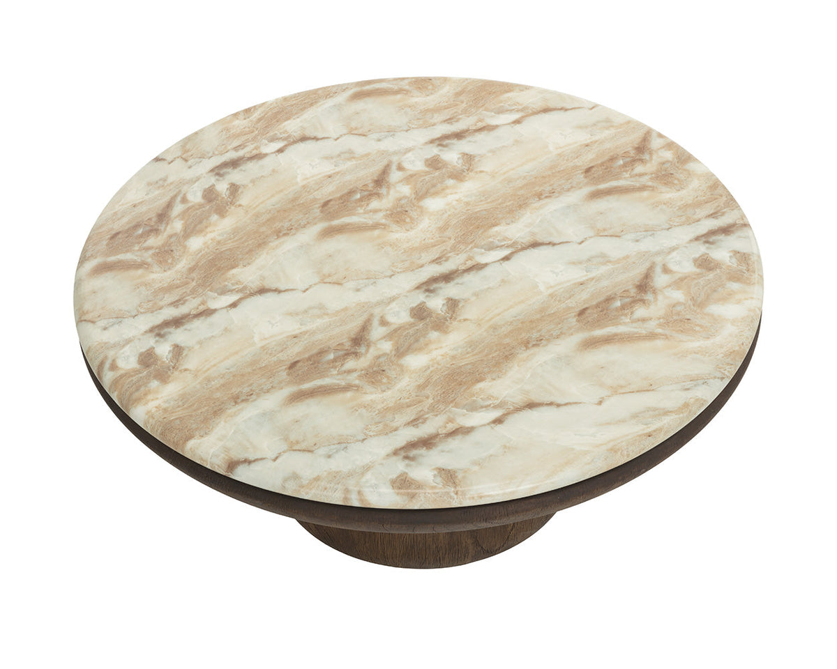 Orula 40" Faux Marble & Brown Oak Concrete Indoor/Outdoor Coffee Table