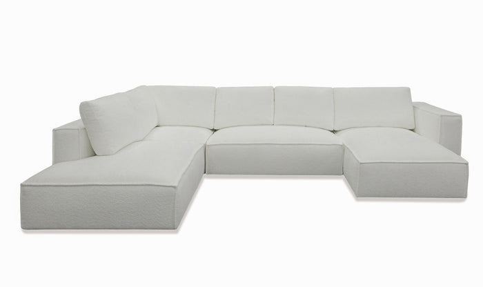Simera Modern White Fabric Modular Sectional Sofa w/ Right Facing Chaise