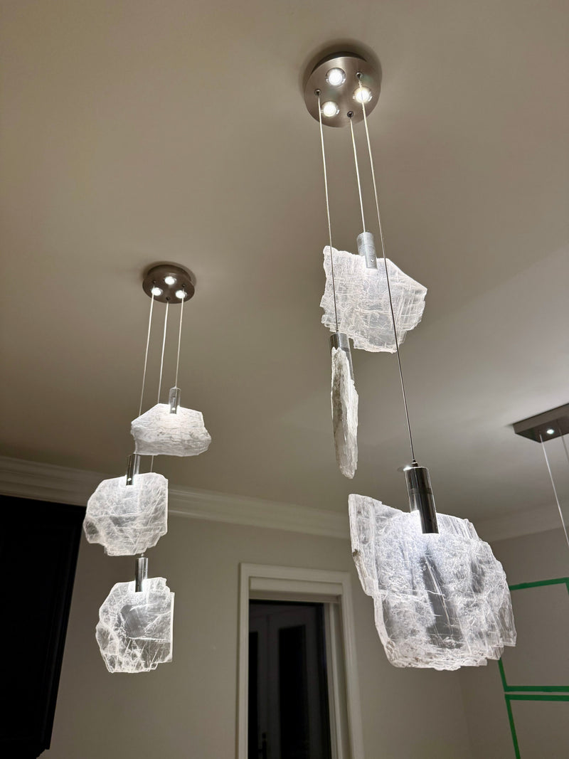 Yve Selenite Pane Six-Light Droplight Chandelier - Luxury Living Collection