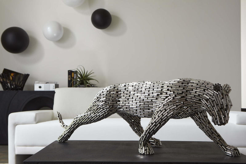 Panther Pipe Sculpture, Walking Stainless Steel Indoor/Outdoor (2 Sizes Available)