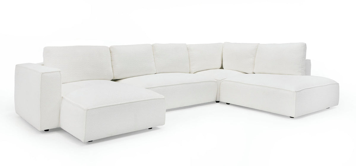 Simera Modern White Fabric Modular Sectional Sofa w/ Left Facing Chaise