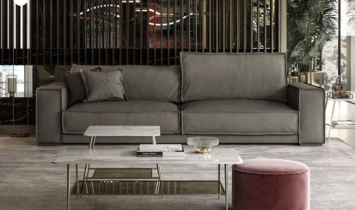 Jaxen Italian Contemporary Grey Leather Sofa