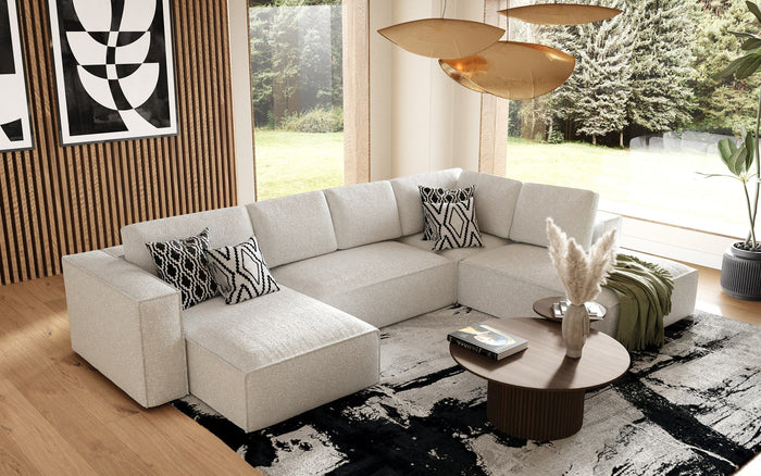 Simera Modern White Fabric Modular Sectional Sofa w/ Left Facing Chaise