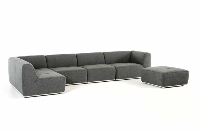 Deka Modern Grey Fabric Modular Left Facing Chaise Sectional Sofa + Ottoman