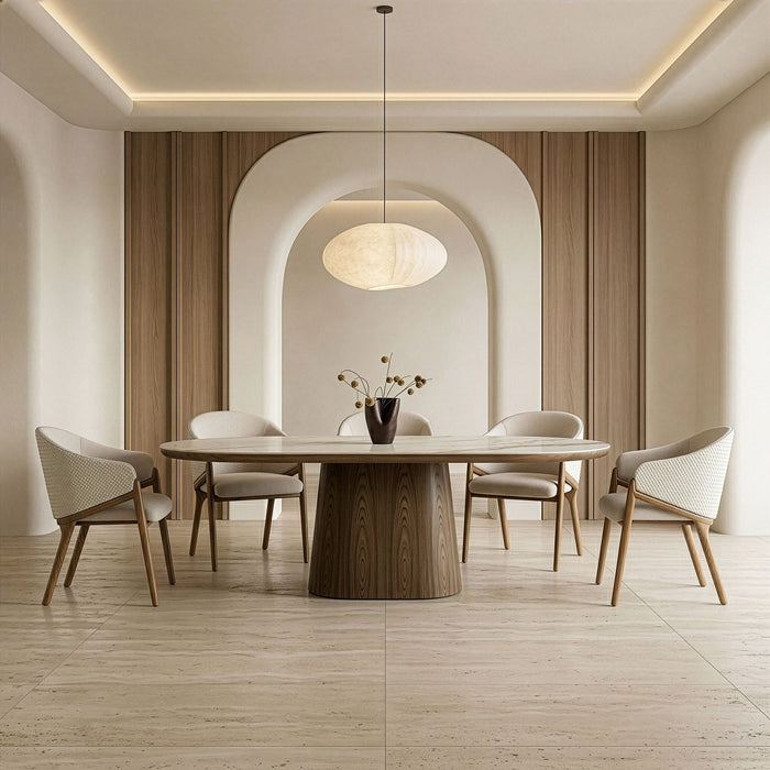 Claude Cream Fabric and Walnut Arm Dining Chair