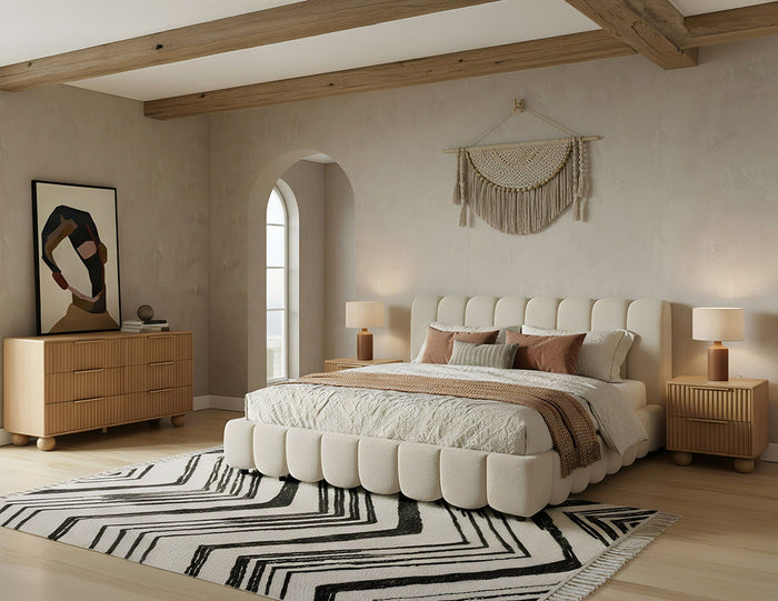 Sabine Modern Off-White Linen Bed