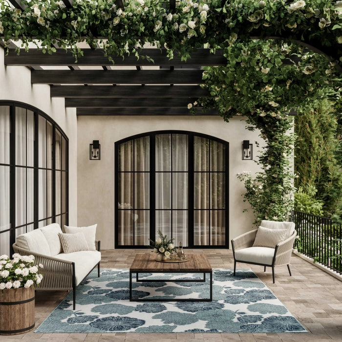 Annaleisa Indoor/Outdoor Blue Flowers Area Rug - Elegance Collection