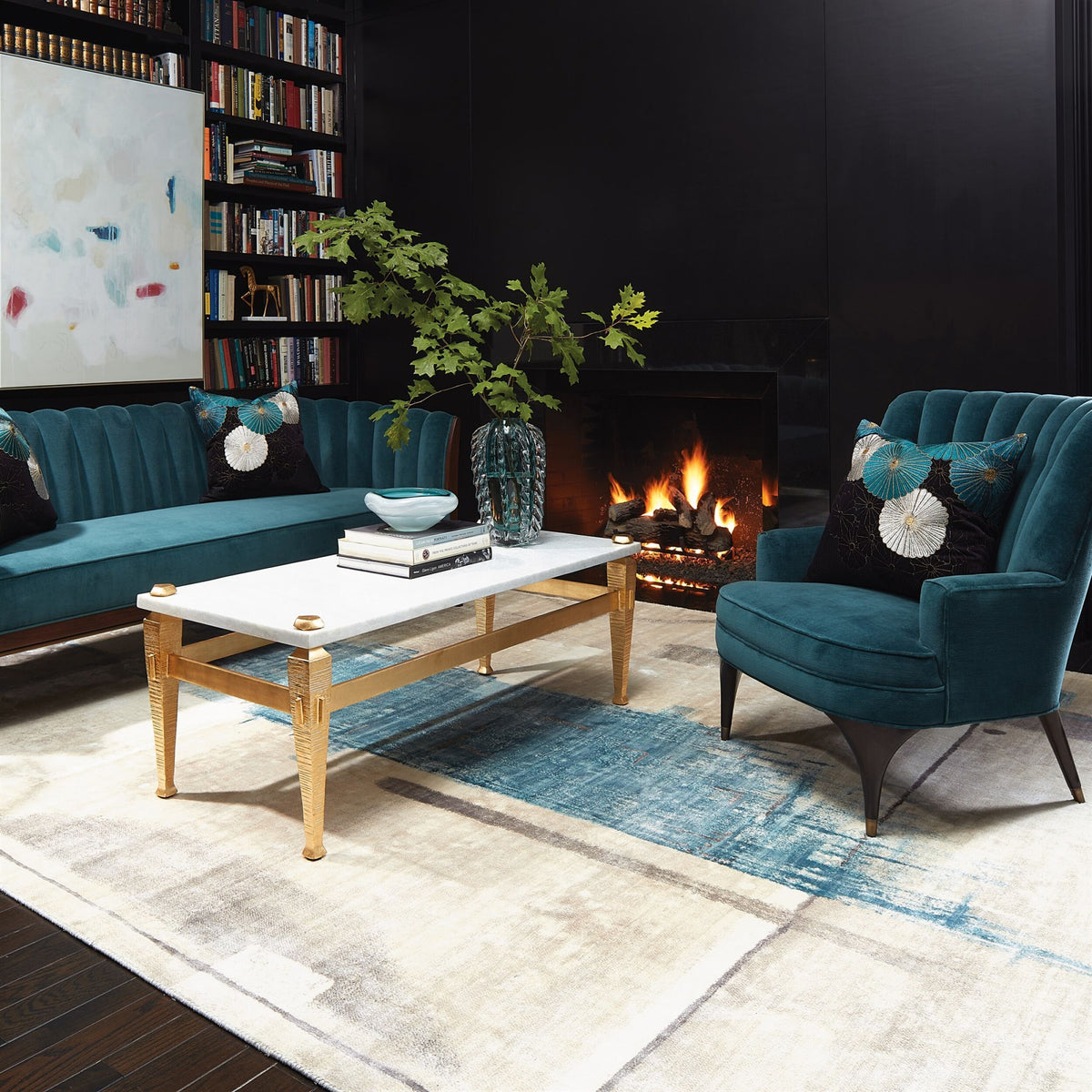 Channel Dragonfly Blue Velvet Accent Chair