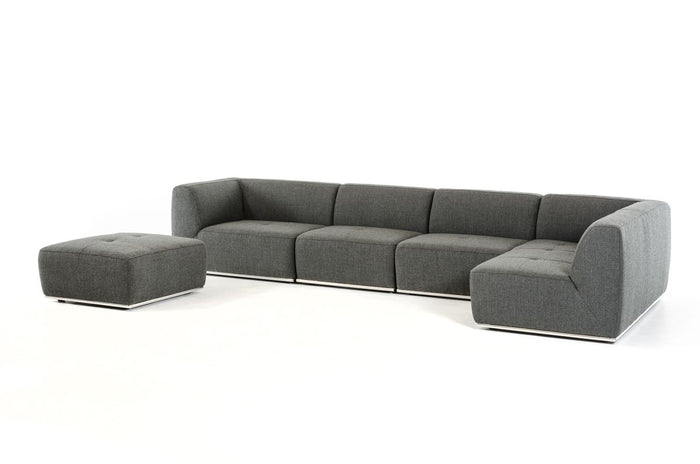 Deka Modern Grey Fabric Modular Right Facing Sectional Sofa + Ottoman
