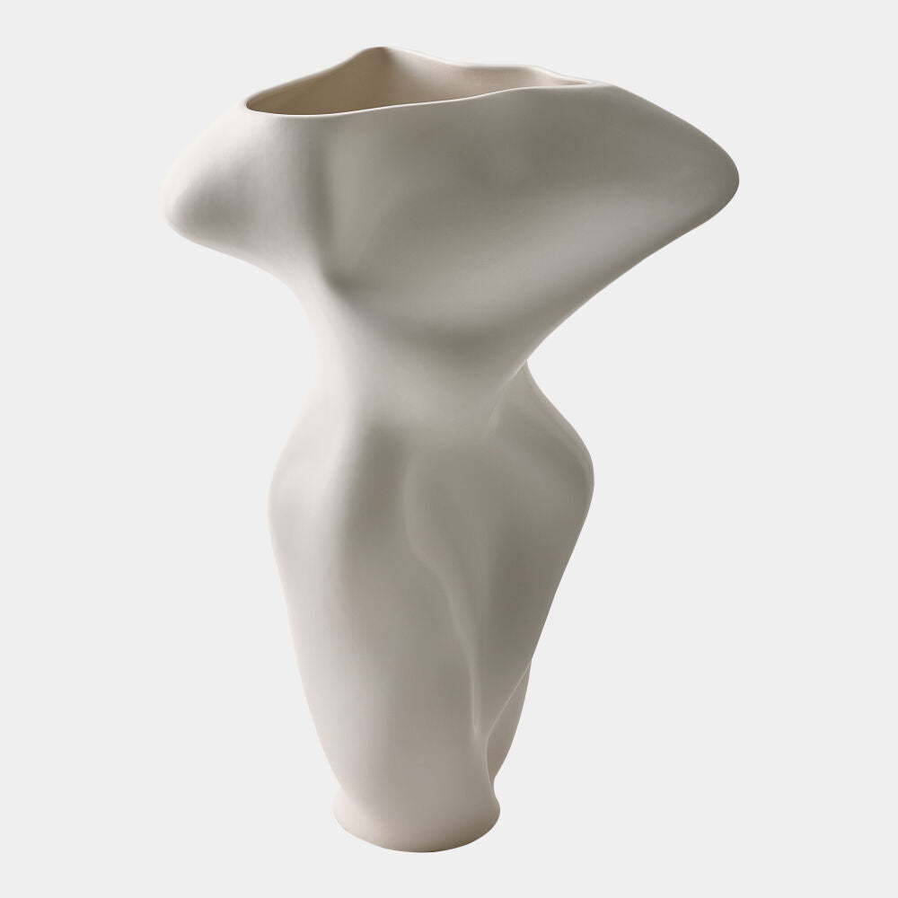 Large Alcobaca 24” European White Glazed Ceramic Vase