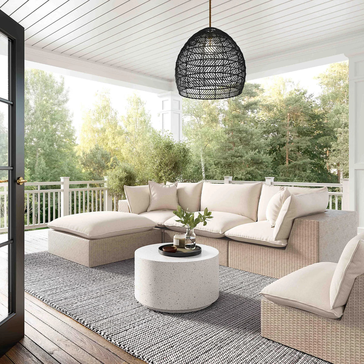 Cali 119.7" Natural Wicker Outdoor Modular Sofa